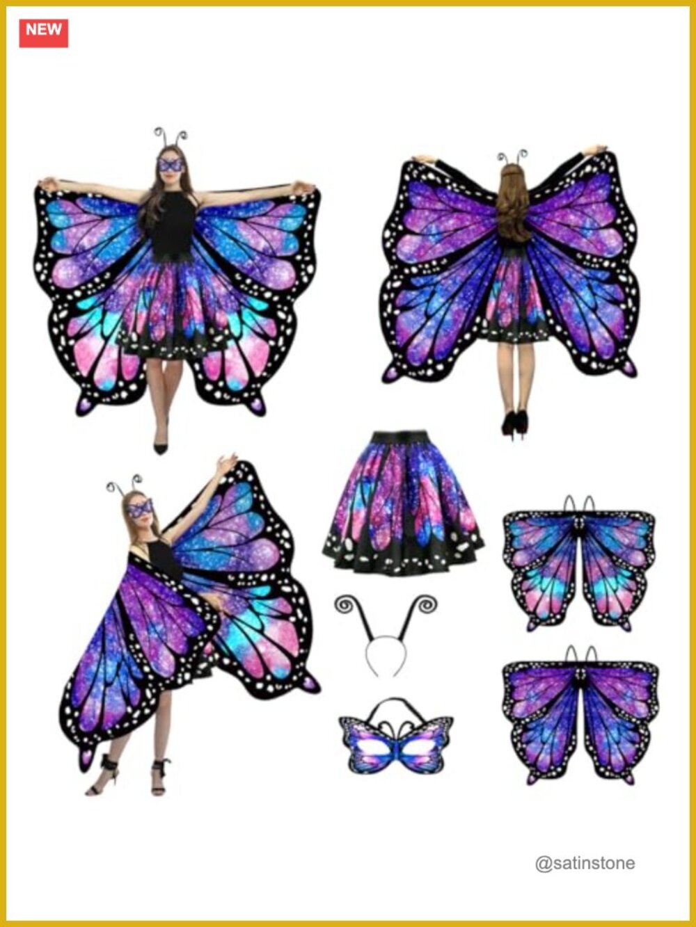 Women's Reversible Butterfly Wings Costume Set with Skirt and Headband